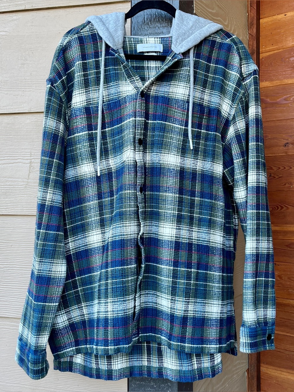 Urban Outfitters Plaid Waffle Knit Button Up Hooded Jacket Shacket Men’s XL